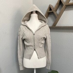 WILD FABLE CREAM GREY CABLE KNIT ZIP UP HOODIE SWEATER GRUNGE DARK COTTAGECORE